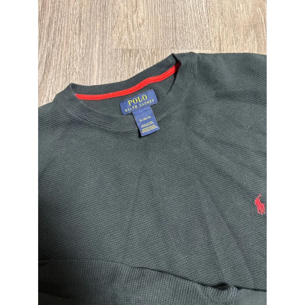 Polo Ralph Lauren Mens XL Black Waffle Knit Thermal Long Sleeve Crewneck Shirt